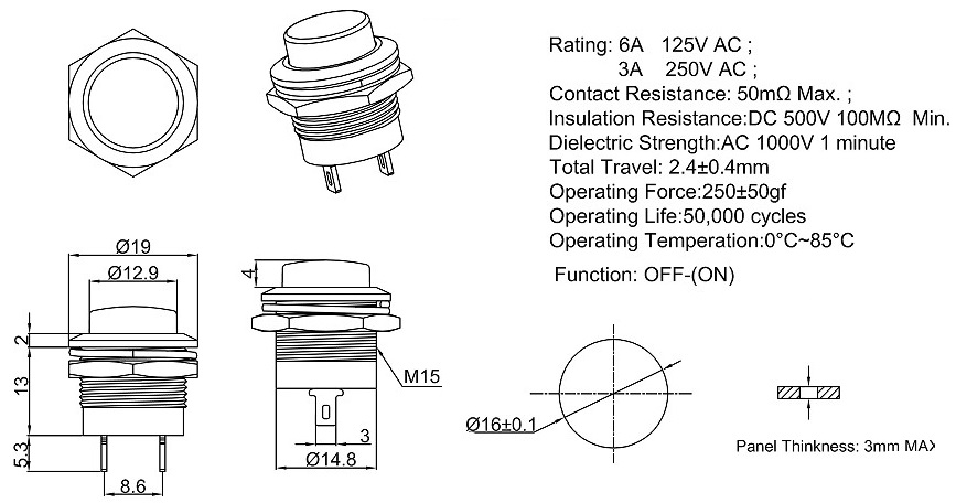 SPST Pushbutton Switches